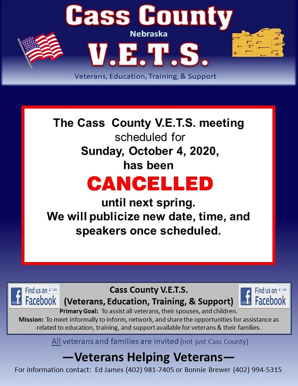 VETS Oct 4 2020 cancelled